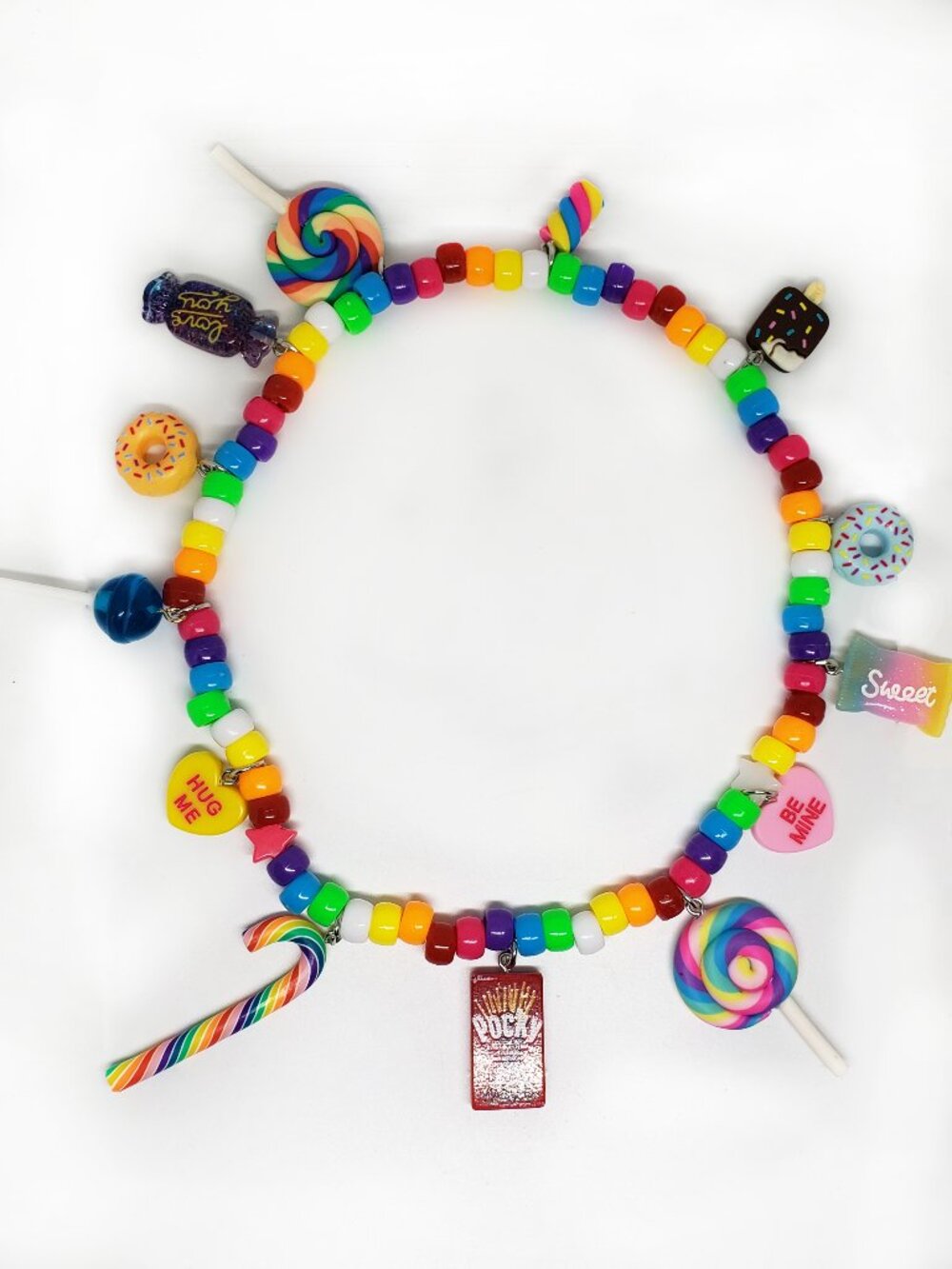 Handmade Rainbow Sweet Dessert Candy Beaded Kandi Choker Necklace